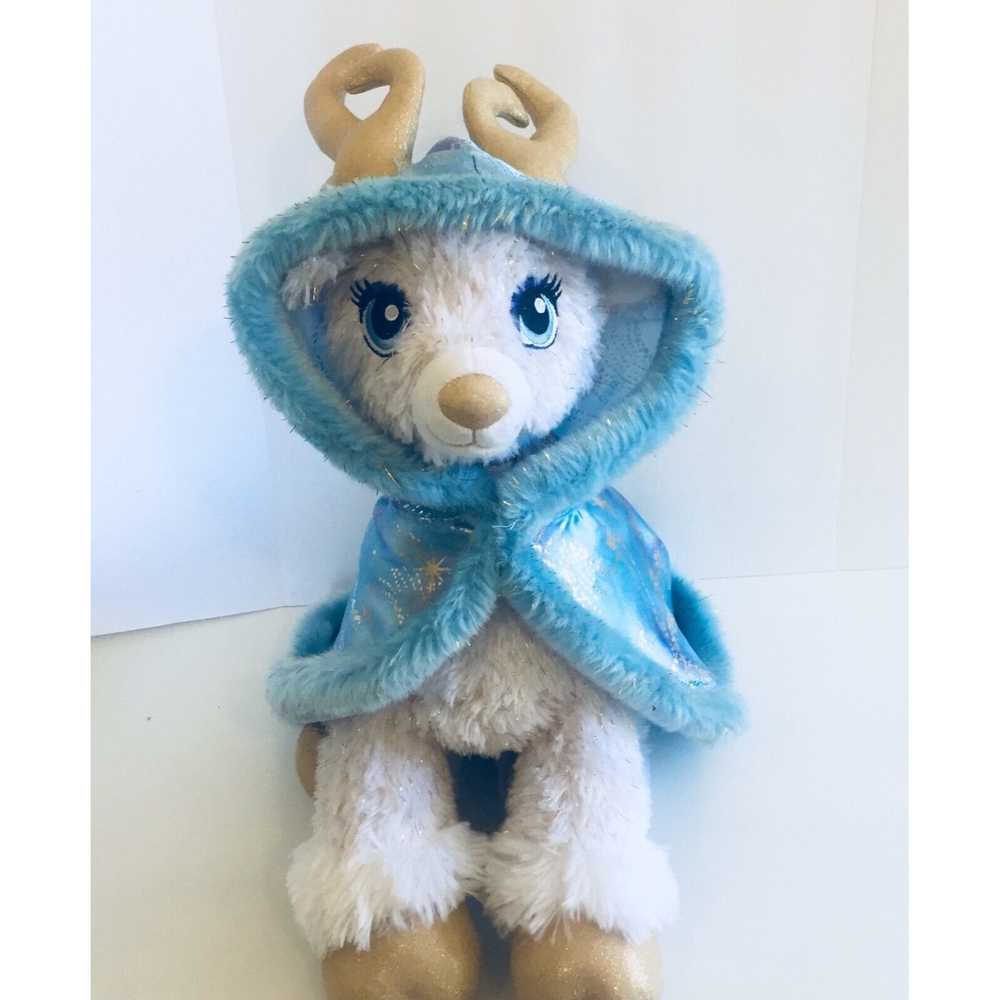 BAB White "Glistien" Reindeer  Gold  Antlers Blue Shimmering Hooded Cape L Plush